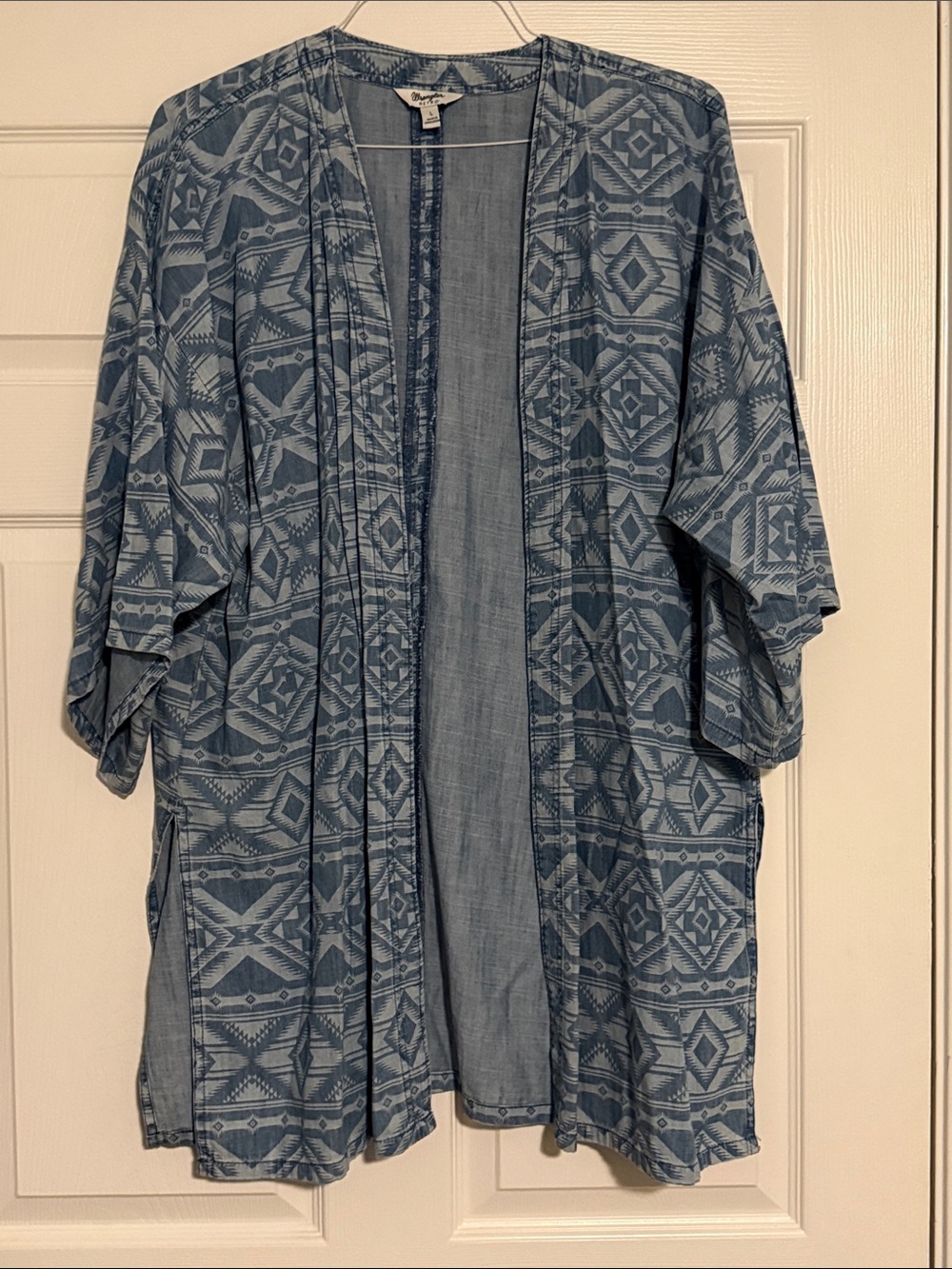 Wrangler Blue Geometric Open-Front women’s Kimono Jacket